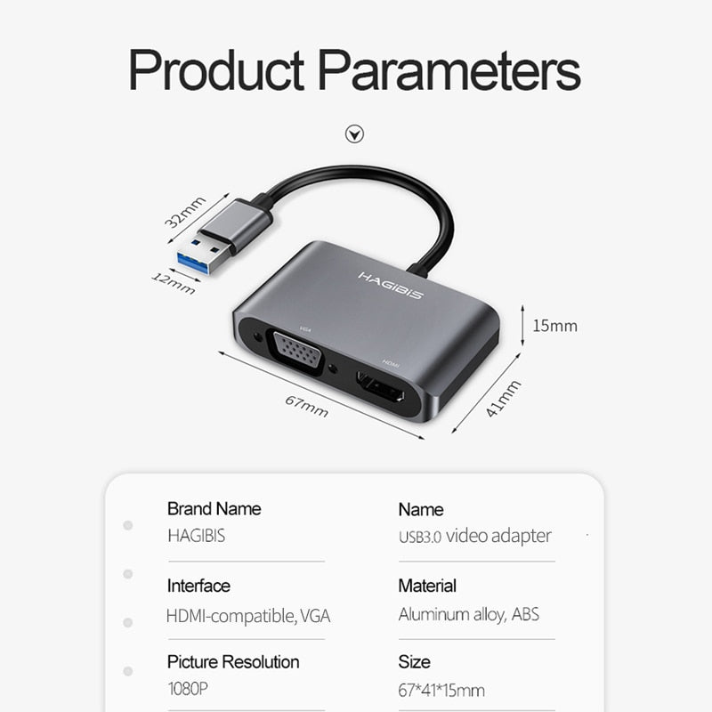 USB 3.0 to HDMI VGA Adapter Hagibis