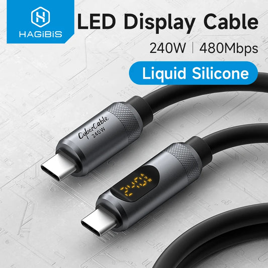 USB C Liquid Silicone Cable 240W with LED Display
