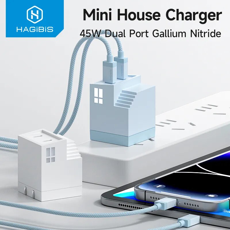 45W GaN USB C Charger Mini House Dual Port HAGIBIS