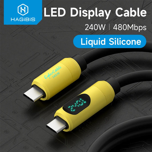 USB C Cable with LED Display 240W Liquid Silicone