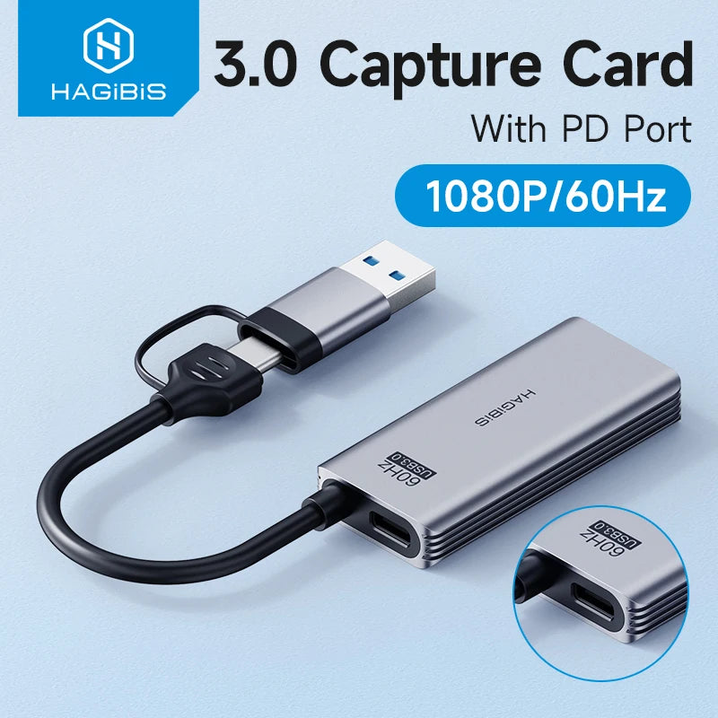 Video Capture Card HDMI to USB/Type-C with PD Port Hagibis