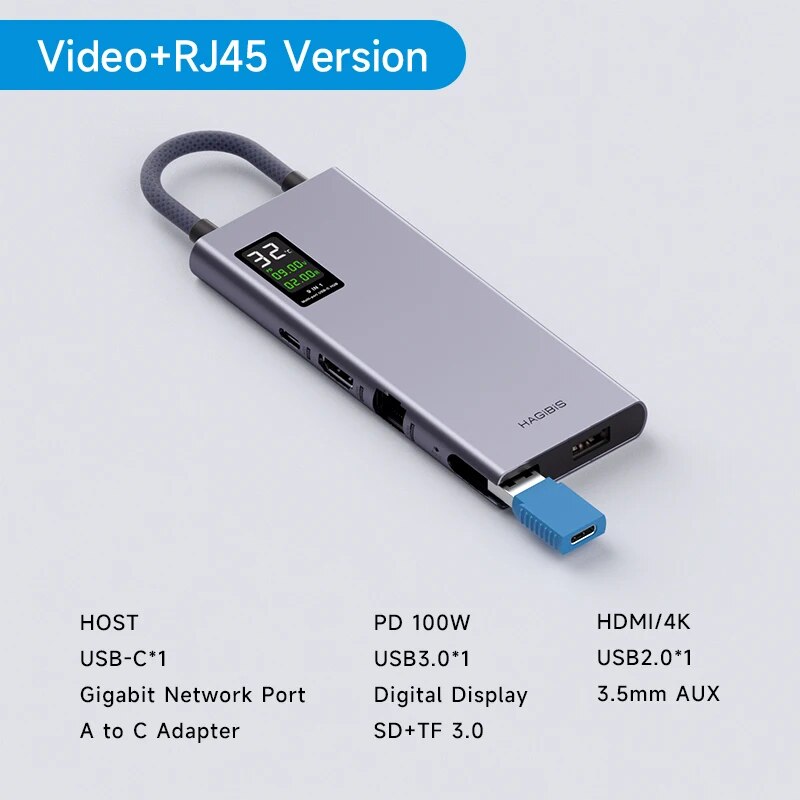 USB C Hub With LCD Display Type C Multiport