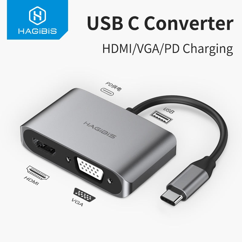 USB C to HDMI VGA Converter HAGIBIS